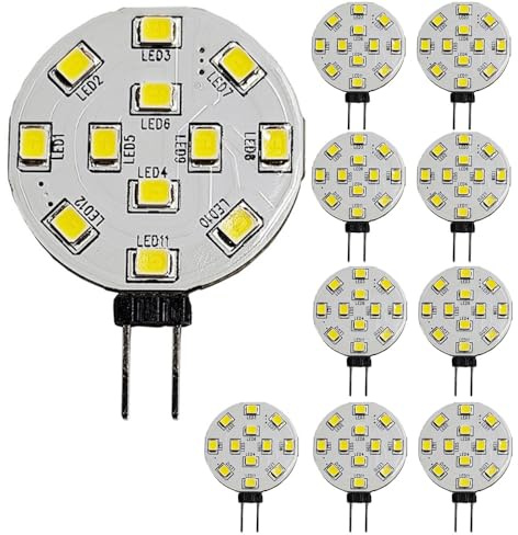 WeiHong G4 LED-lampor, 2 W, ersättning för halogenlampor, AC/DC 12 V, 24 V, 220 lumen, disco, LED-bi-stift, JC-sidostift, flimmerfri och anti-EMI (10, varm vit)