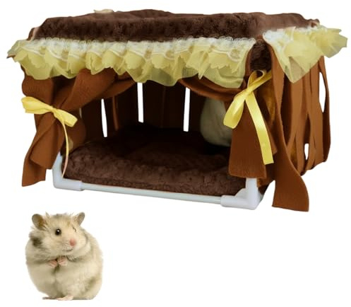Cachette pour Cochon d'Inde, Maison d'hiver pour Cobayes, Lit de Couchage pour Petits Animaux, Maisonnette avec Rideau à Franges Confortable et Chaud pour Lapins Nains, Planeurs de Sucre et Hamsters