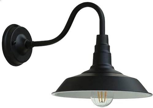Utomhus amerikansk Retro svanhals lada Light Ytter svart och inre vit lampskärm Wall Mount Light,s,OneColor