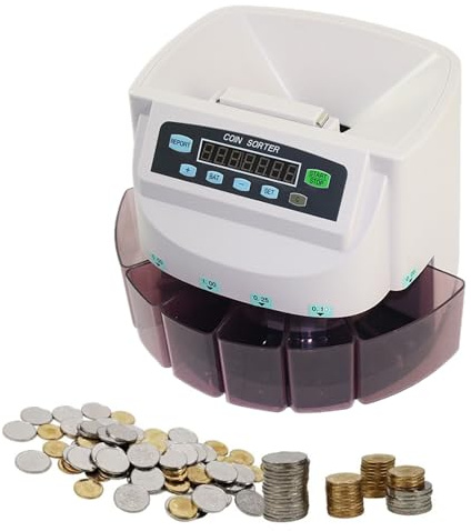 KJZQXYX 50 W automatisk mynträknare sorterare maskin, med LCD-skärm, sorterar 200 mynt/min, med undantag påminnelse, passar myntdiameter 15-28 mm