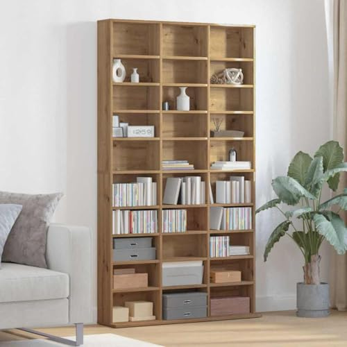 Kaloriko CD-hylla Artisan-ek trämaterial 101 x 23 x 177,5 cm med 30 brädor, CD-DVD media förvaring för vardagsrum sovrum kontor, robust hylla med förvaringsutrymme och snygg hylla