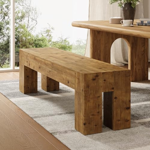 TRIBEWOOD Solid Wood Dining Bench – Farmhouse Heavy Duty Kitchen Table Seat with Sturdy Frame, Rustic Wooden Bench for Dining Room, Kitchen, Hallway & Entryway