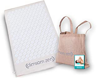 Climsom Zen Akupressurmatte, 3 Farben (blau, weiß, lila), 100% natürliche und biologische Textilien, Jutebeutel und Beratungsheft im Lieferumfang enthalten, Rückenmassage für zu Hause (Weiß)