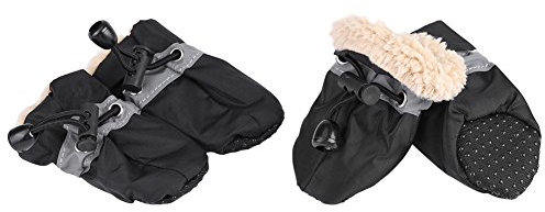 4Pcs Hund Schuhe Protektoren mit elastischen Befestigung Band Set Anti-Rutsch-Sohle Haustier Hund Schuhe Stiefel wasserdichte weiche Baumwolle gepolstert(#4-Black)
