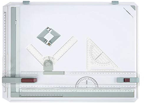Bunao A3 Zeichenplatte, DIN A3 geo-Board zeichenplatte, hohe Qualität, Parallel-Zeichenschiene, nutführung mit Zubehör 49x35.5cm (Upgraded Weiß)