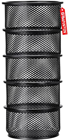 grwanpen®5-Pack Stackable Mesh Desk Organizer Bins - Durable Storage Containers for Paper Clips, Rubber Bands, and Office Supplies, Black