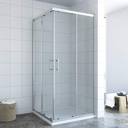 AQUABATOS® Duschkabine 90x90 x 185 cm Eckeinstieg mit Einfaches Rollen Befestigungssystem Schiebetüren Eckdusche Duschabtrennung Eck Dusche Schiebetür aus 6mm ESG Sicherheitsglas Höhe 185cm