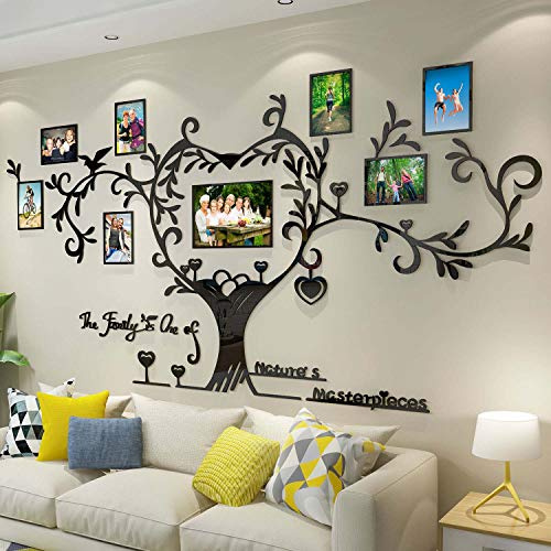 DecorSmart Marco de fotos de árbol genealógico con texto en inglés Love Family Tree para collage de collage extraíble en 3D para decoración de pared, calcomanías con cita inspiradora para sala
