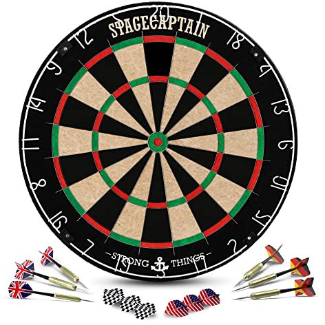 Stagecaptain DBS-1715 Bullseye Pro Dartscheibe mit Pfeilen - Profi Steeldartscheibe aus Sisal - Dartboard mit extra dünnen Drähten - Dart Scheibe mit 6 Dartpfeilen und 4 Sets Flights