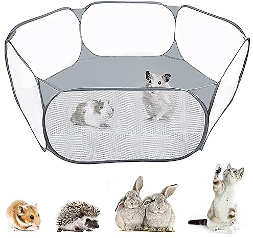 Tente Petits Animaux,Clôture d'exercice Intérieure,Clôture d'exercice Portable,Parc Animaux Compagnie Transparent,avec Sac De Rangement,Pliable,Convient Aux Cobayes,Lapins,Chinchillas,Hérissons
