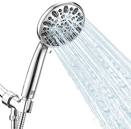 High Pressure Handheld Shower Head VMASSTONE 7-Spray Setting Showerhead Kit with 59 Stainless Steel Hose and Adjustable Mount for Showering Enjoyment Even at Low Water Flow (HM-002 Chrome)