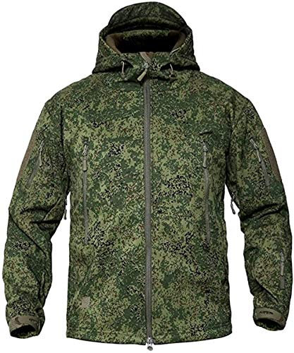 Czen Herren Taktische Camouflage Softshell Jacke Herbst Winter Outdoor Armee Militär Fleece Gefütterte wasserdichte Jacke Mit Kapuze Outwear Wandern Jagdmantel (Russia camo,M)