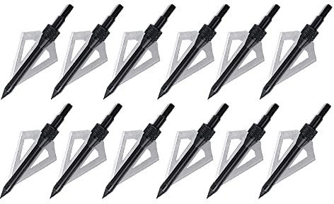 Huntingdoor 12 Stück Jagdspitzen 100 Grains Pfeilspitze mit 3 Klingen Einschraubspitzen Bogensport Ersatz Pfeilspitzen für Carbonpfeile Glasfaserpfeil und Armbrüste (Schwarz)