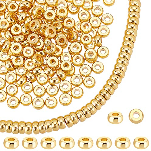 PH PandaHall 240pcs 18K Gold Plated Disc Beads, 4mm Flat Round Beads Heishi Rondelle Bead Metal Spacer Bead for Summer Stackable Necklace Bracelet Jewellery Making DIY Craft