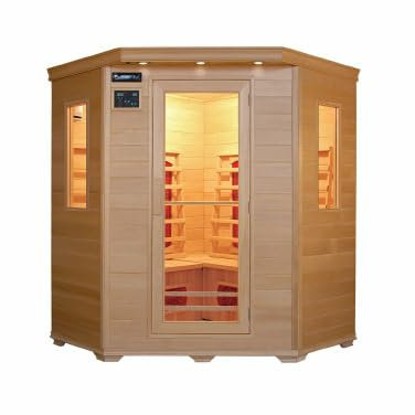 PureHaven Infrarotkabine 150x150x60x120x60 cm aus kanadischem Hemlock-Holz Bluetooth-Soundsystem Lichttherapie in 4 Farben digitale Steuerung