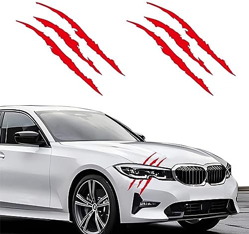 Xoelle 2 Stück Monster Klaue Auto Aufkleber, Scheinwerfer Aufkleber, Wasserfeste Autoaufkleber Dekoration, Style Trend Deko Wetterfest UV-Beständig für Wohnmobil, Wohnwagen, Auto(Rot)