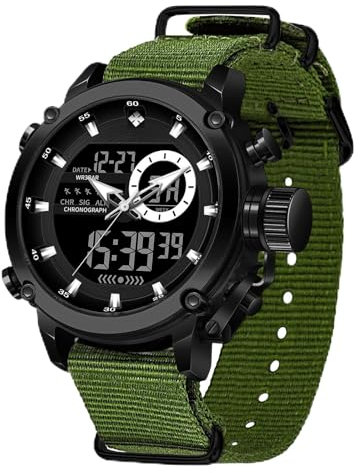 LIFEJXWEN Reloj deportivo militar para hombre, reloj de cuarzo analógico para hombre, reloj multifuncional impermeable a 30 m, cronógrafo AVCE, reloj despertador, fecha, luz LED digital, gris