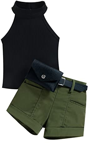Miipat Vestiti da Bambina Completini e Coordinati per Bambina Estivi Senza Maniche Halter Collo con Mini Pantaloncini 2pcs Set di Abbigliamento per Ragazze 110 3-4 Anni