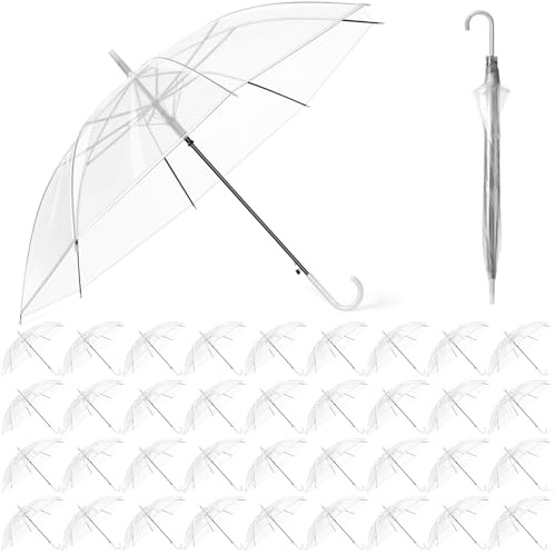 Hestya 36-Pack Clear White Transparent Umbrella - 37.4-Inch Dome Windproof Design for Weddings, Parties