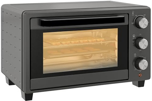 HOMCOM Mini Oven, 21L Countertop Electric Grill, Toaster Oven with Adjustable Temperature, Timer, Baking Tray and Wire Rack, 1400W, Grey