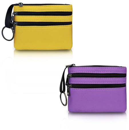 FuninCrea 2 Piezas Monederos Pequeños para Mujer con Cremallera y Llavero, Monedero Mujer Pequeño con 3 Bolsillos, Monederos Mujeres Cartera Portátil Monedero para Monedas Tarjetas Llaves