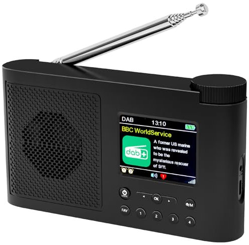 WOVTE Portable DAB/DAB+/FM Digital Radio, Bluetooth, USB/Battery Power, Alarm Clock, Sleep Timer, Black (Colour Display Arc Edge Design)
