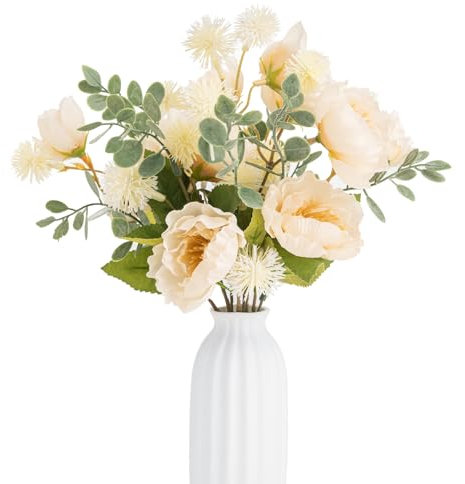 Leuyuee 2 Blumensträuße Kunstblumen Künstliche Pflanzen Blumen Deko Seidenblumen Hortensien Blumenarrangements Kernstück Hochzeit Blumenstrauß (milchig weiß)