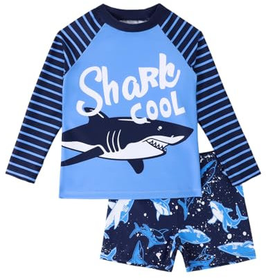 WYTbaby Uv Badebekleidung Junge Zweiteiliger Langarm Schwimmanzug Kinder Shark Uv Kleidung Junge für 7-8 Jahre