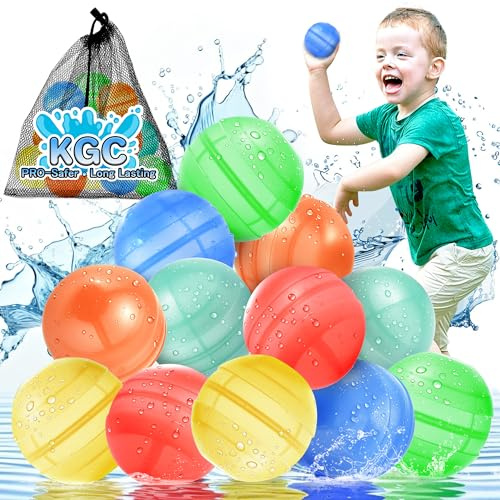 12Pcs Bombe a Eau Réutilisable, Ballon d'eau Reutilisable, Bombe à Eau Réutilisable, Ballon d'eau en Silicone, Avec un Sac en Filet, Jouet d'extérieur, Fête d'été à la Piscine, Piscine