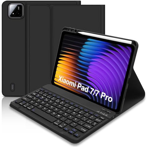 Hofsos Funda con Teclado para Xiaomi Pad 7/7 Pro 11.2 2025, Teclado xiaomi Pad 7, Funda Protectora para Extraíble con Portalápices para Tablet Xiaomi Pad 7(Negro)