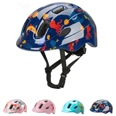 Favoto Casco Bici Bambini Leggero - Certificato CE Regolabile Traspirante Casco da Bicicletta Protettivo Antiurto per Monopattino Skateboard Roller con Ventilazione Fodera Lavabile S 48-52cm