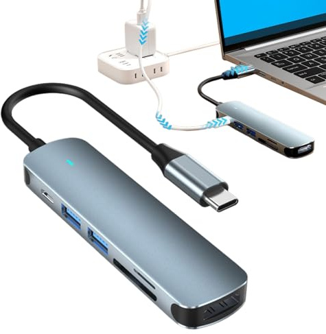 - USB C Multiport Hub Adapter | 6-i-1 Dataöverföringslösning för Studenter Anställda Presentatörer Teknikentusiaster Lärande Affärsmöten Underhållning