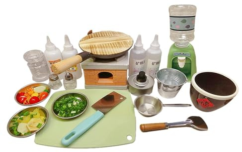 Juego De Cocina En Miniatura, Juego De Utensilios De Cocina Real Y Herramientas, Hornillo Mini, Utensilios para Comida Real, Botellas de Especias, para Cocinar Platos