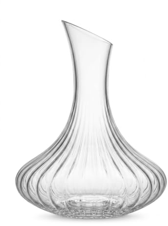 SENDEZ Caraffa da vino scanalata da 1,2 litri, elegante decanter per vino in vetro con struttura scanalata, caraffa in vetro a bocca larga per vino rosso, vino bianco, acqua e succo, elegante caraffa
