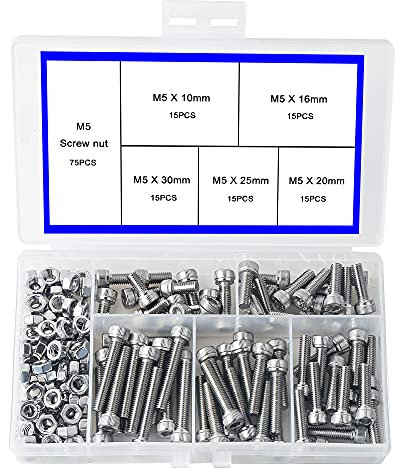 newlng Tornillo hexagonal M5 de acero inoxidable 304, cabeza de tornillo hexagonal, piezas mecánicas A2-70, juego de tornillos y tuercas, caja de combinación, tornillos cilíndricos con hexágono