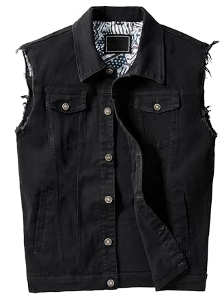 JYG Denim Vest for Men Casual Lapel Trucker Jeans Vests Fashion Vintage Sleeveless Vest (XX-Large, Black)
