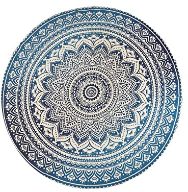 raajsee Runde Stranddecke, Hippie-/Boho-Stranddecke, Mandala-Motiv, indische Baumwolle, Überwurf, runde Tischdecke, Heimdekoration, Indie-Teppich, Yoga-Matte, Meditation, 127 cm, Aquablau