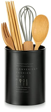 Hanobe Ustensiles Cuisine Porte Couvert: Pot Noir Egouttoir Couvert Range Couvert Vertical de Style Nordique Vintage Ustensiles de Cuisine Inox Robustes et Durables avec Surface Mate Rangement