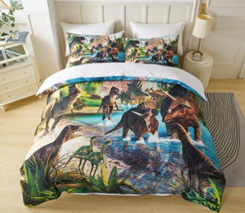 Parure De Lit Dinosaures Pour Enfants, Ensemble De Literie Dinosaures De Housse De Couette Pour Jeu Dinosaures Party Cadeaux D'anniversaire De Noël Pour Garçons Filles Et Enfants-A||135x200 cm