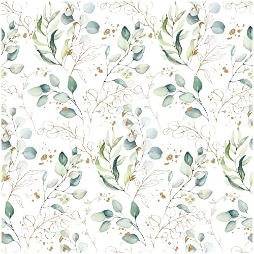 VmG-Store Baumwollstoff Meterware 140cm Breite Stoffe zum Nähen Nähstoff Kinderstoff für Kissen Babykleidung Kinderkleidung DIY (Eukalyptus Weiß Bc036)