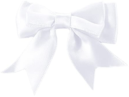 Duories 10 pezzi 6x7cm nastro di raso, fiocchi decorativi doppi, fiocchi già pronti, fiocchi regalo per lavori fai da te, matrimonio, Natale, San Valentino, decorazione, creazione di ornamenti, bianco