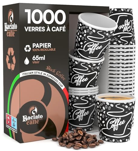 Eurocali 1000 Bicchierini in Carta per caffè 65ml BlackCUP Bicchieri Ecologici Biodegradabili Monouso Piccoli Asporto Bevande Calde