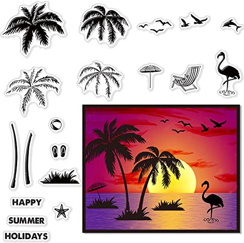 CRASPIRE Palmer klara frimärken för korttillverkning dekoration scrapbooking, flamingo silikon gummi stämpel för gratulationskort fotoalbum dagbok dekor gör-det-själv hantverk