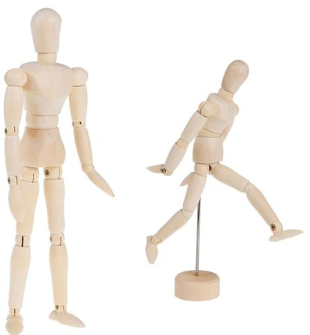 Vokowin 2pcs Artist Wooden Manikin Mannequin Puppet Drawing Figure Sketching Model Painting Model Mannequin Jointed Art Doll Home Office Desktop Decor Children Toys Gift (K172-2)