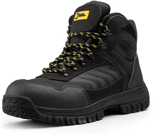 Black Hammer Steel Toe Cap and Heavy-duty Midsole Boots for Men Suede Leather S3 SRC Safety Work Shoes Slip and Water Resistant Footwear Ideal for Warehouse and Utility Beast (9 UK)