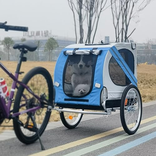 AVIISO Haustier Kinderwagen Klapper Hundefahrradanhänger 40 Kg, Haustierwagenwagen für Fahrradanhänger, Haustiere Außerhalb des Straßenschlenders mit Kuppler, Großer Hundeprobler (Color : Blue)