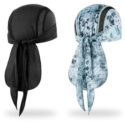 MELASA KüHlende Mesh Bandana Cap, Sports Durag Kopftuch Hat FahrradmüTze Unterhelm, SchweißSchutz LaufmüTze Fahrrad Kopfbedeckung, Schwarz & Nebelgrau