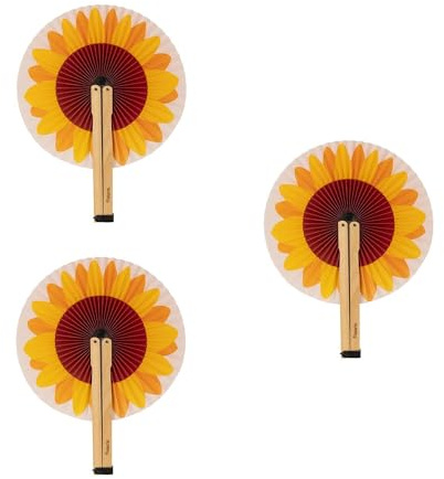 Fisura – Solros vikbar solros solfjäder vikbar pappersfläkt pai vit och gul fläkt bröllop fläkt för gäster fest eller ceremonier present 3 st., Solros 3 stycken, 23,5 x 18 cm