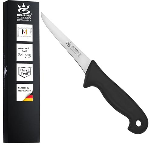 GEHRING Solingen Ausbeinmesser 5“/13 cm I Professionelles Metzgermesser aus rostfreiem Edelstahl I ergonomischer Kunststoffgriff schwarz I Schlachtermesser I Fleischmesser I Made in Germany