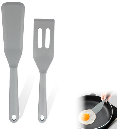 ZWWOGE Confezione di 2 spatole da Cucina in Silicone Massiccio,antiaderenti,Resistenti al Calore,Senza BPA,Ideali per Pesce,Uova,Pancake(Grigio)